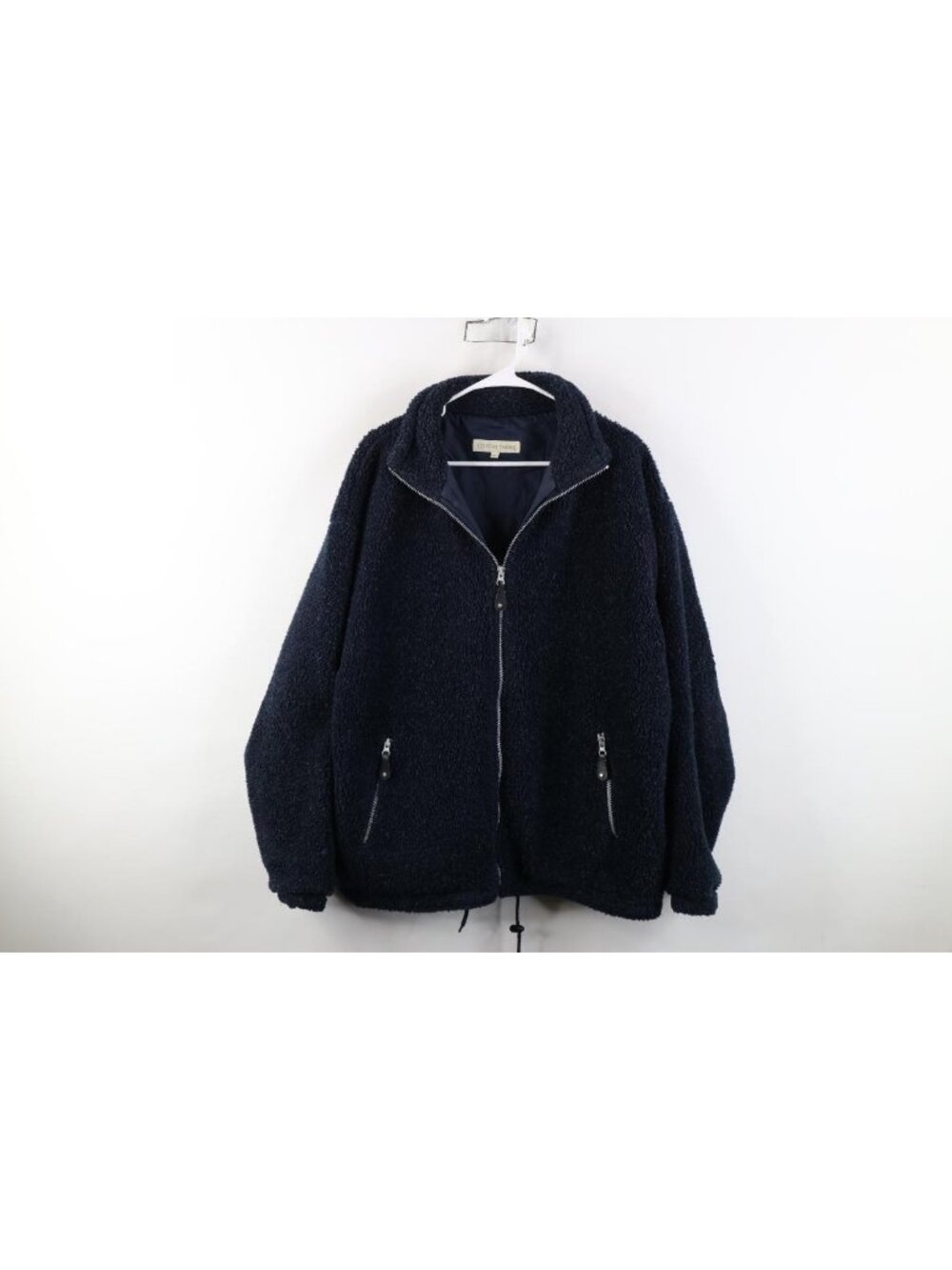 Vintage 90s Streetwear Womens Medium Oversized Deep Pile Fleece Jacket Navy Blue